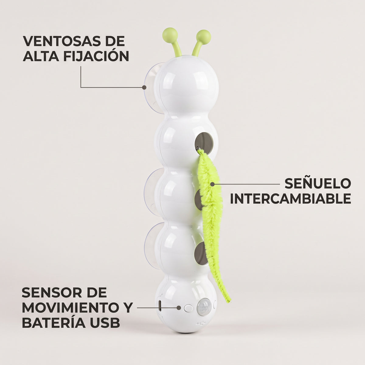 Juguete Interactivo de Gusano con Ventosa para Gatos — Pared o Ventana