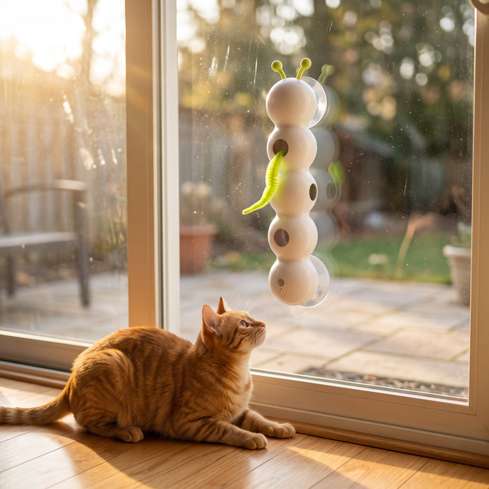 Juguete Interactivo de Gusano con Ventosa para Gatos — Pared o Ventana