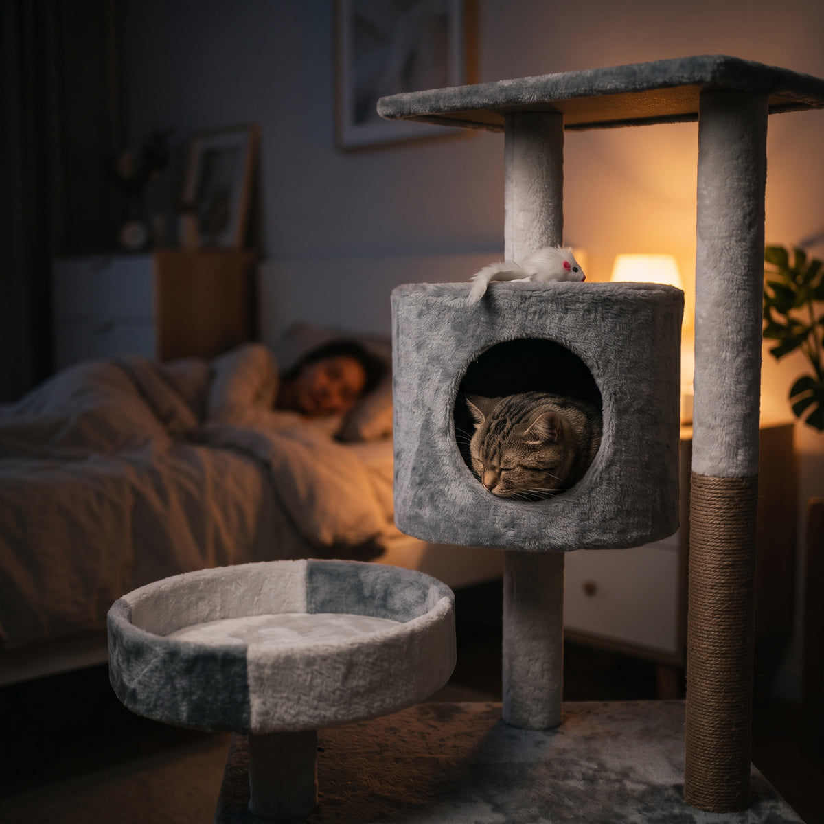 Árbol Rascador para Gatos con Nido de Peluche