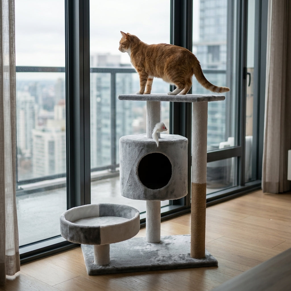 Árbol Rascador para Gatos con Nido de Peluche