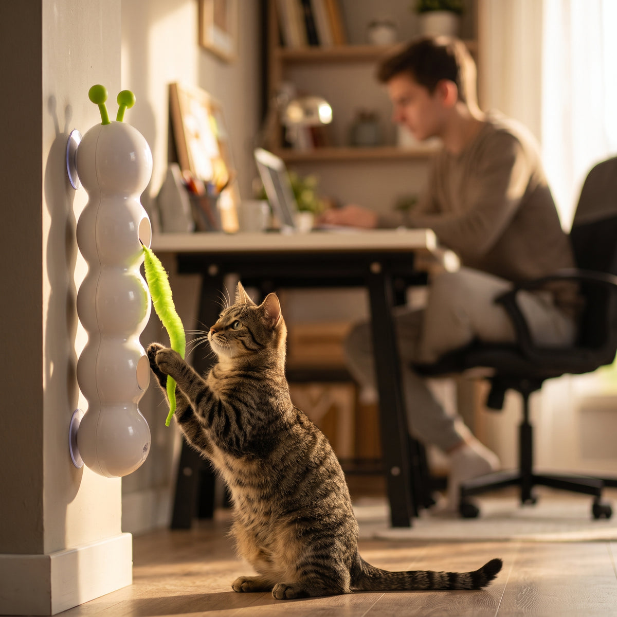 Juguete Interactivo de Gusano con Ventosa para Gatos — Pared o Ventana