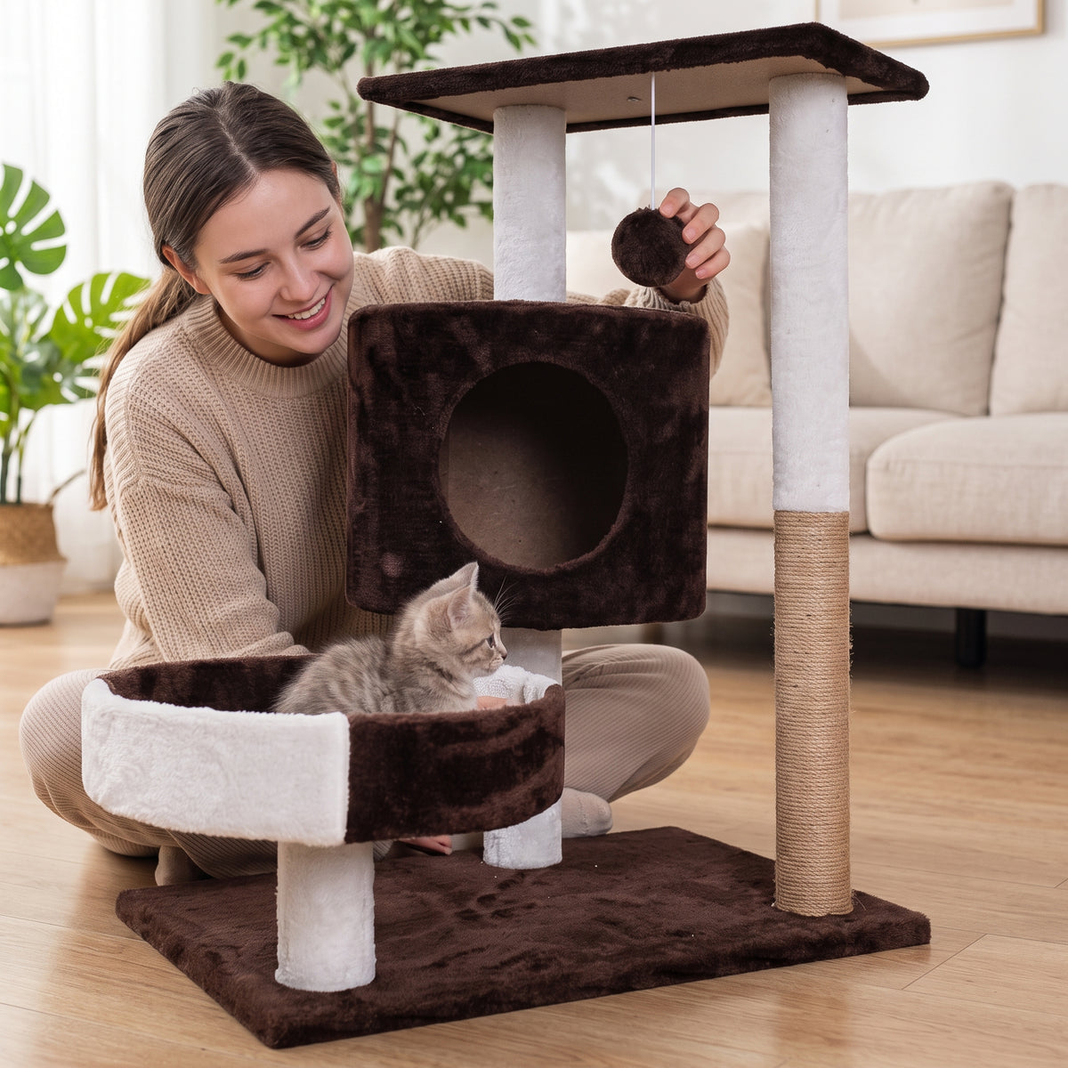 Árbol Rascador para Gatos con Nido de Peluche