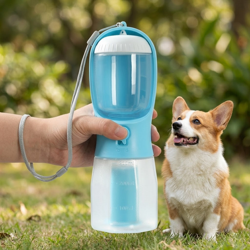 Botella de Paseo 3 en 1 para Perros — Agua, Comida y Bolsas