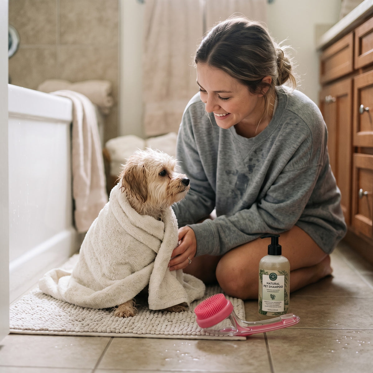 Cepillo de Baño con Mango Largo para Perros — Con o Sin Dosificador de Champú