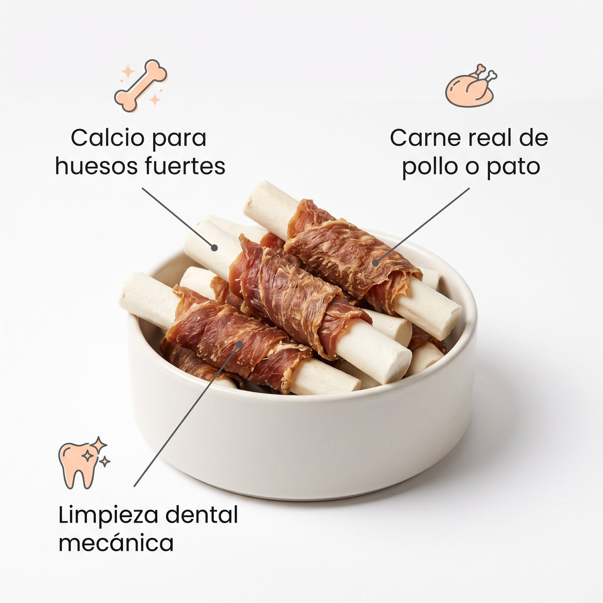 Palitos de Leche con Calcio para Perros — Snack Dental de Pollo o Pato