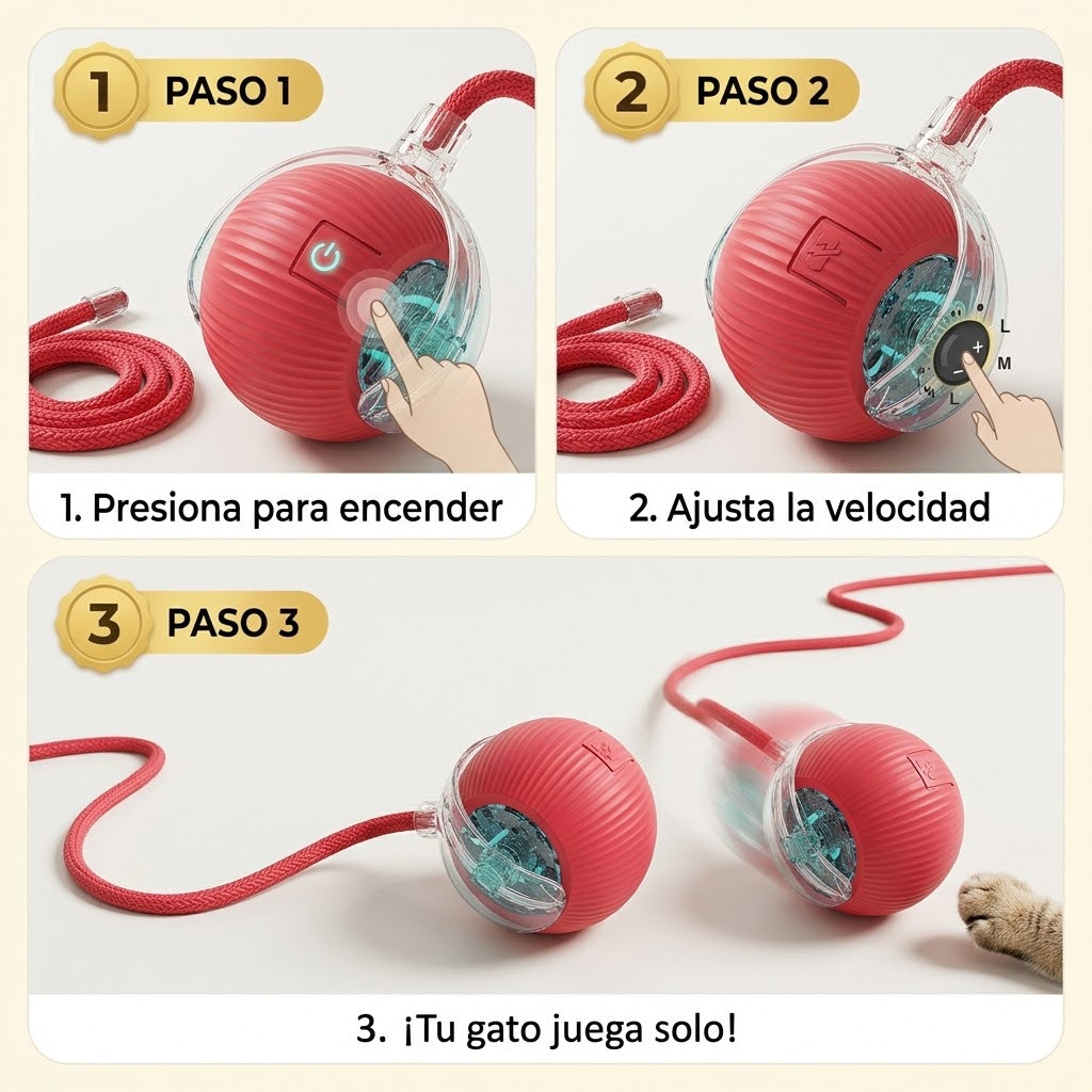 Pelota Interactiva Automática para Gatos y Perros — Velocidad Ajustable
