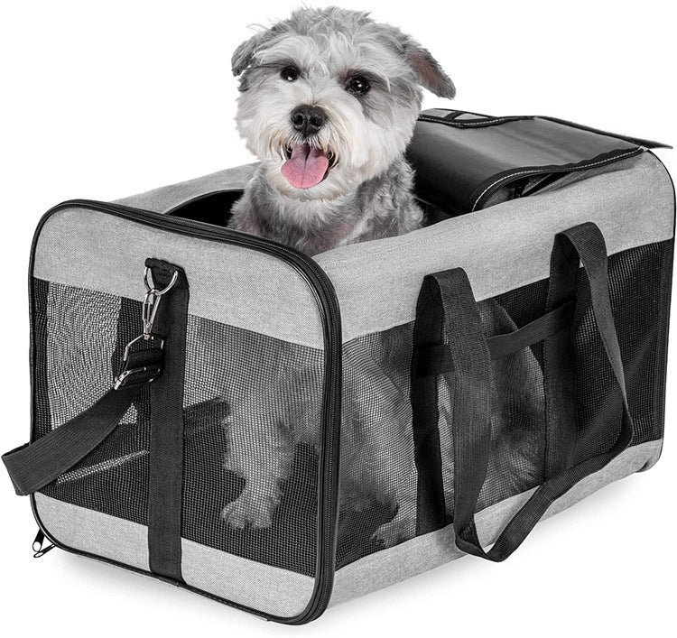 Bolso transportador plegable para perros y gatos color gris
