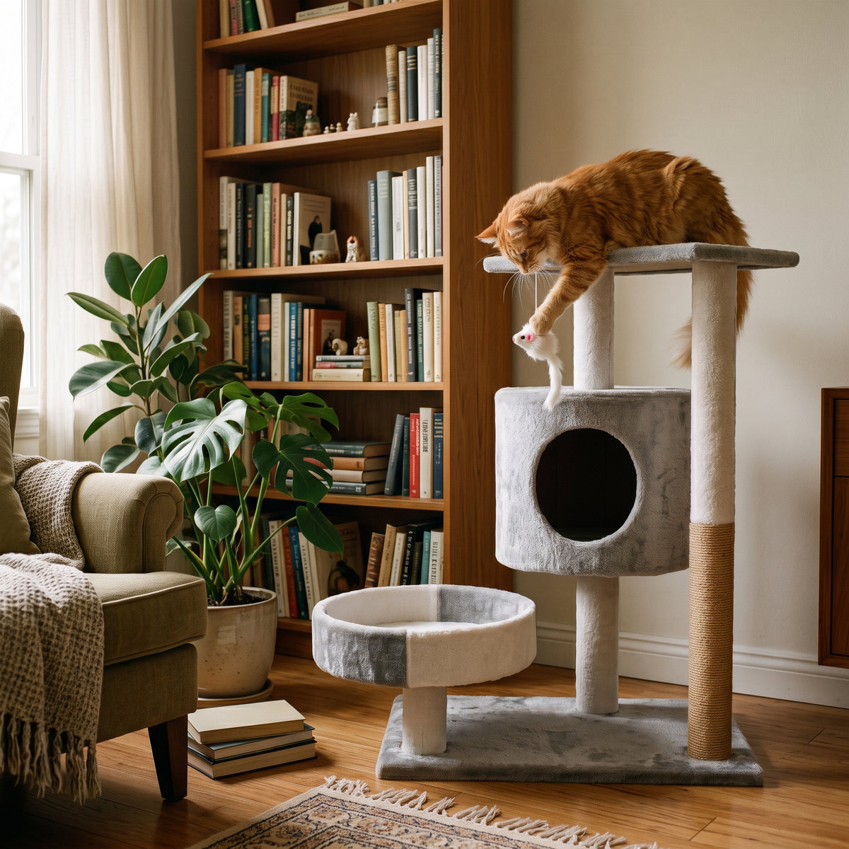 Árbol Rascador para Gatos con Nido de Peluche