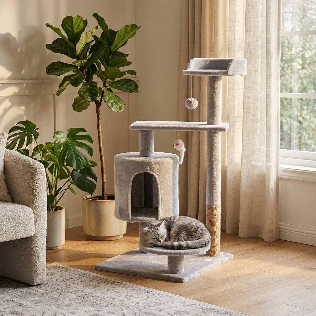Árbol Rascador para Gatos con Nido de Peluche