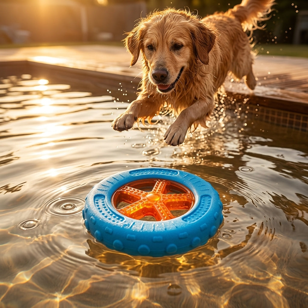 Juguetes Flotantes con Sonido para Perros — Pelota, Mancuerna y Llanta