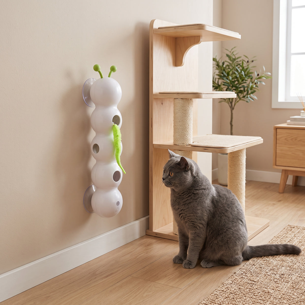 Juguete Interactivo de Gusano con Ventosa para Gatos — Pared o Ventana