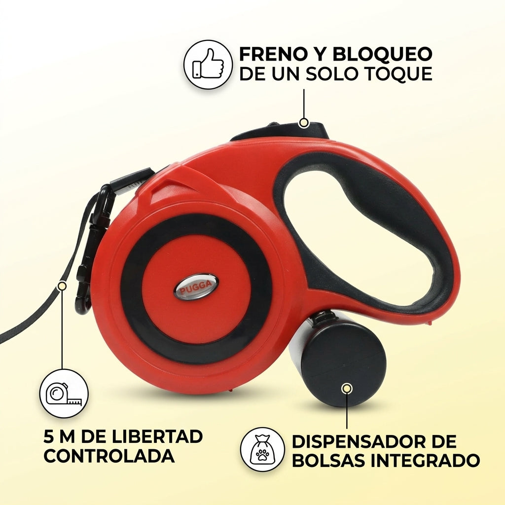Correa Retráctil para Perros — 5 m Plana u 8 m Redonda, con Freno