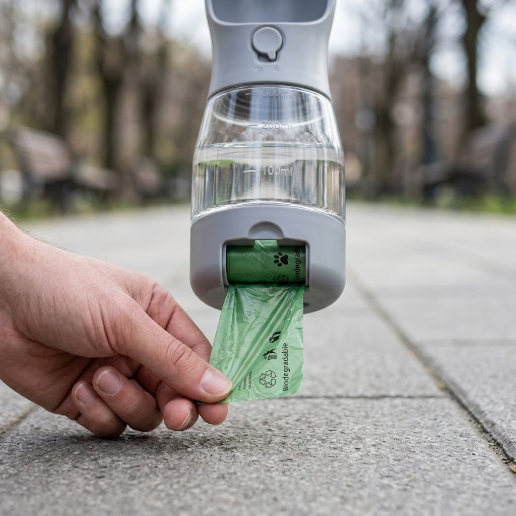 Botella de Paseo 3 en 1 para Perros — Agua, Comida y Bolsas