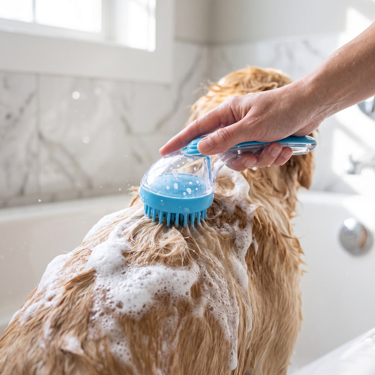 Cepillo de Baño con Mango Largo para Perros — Con o Sin Dosificador de Champú