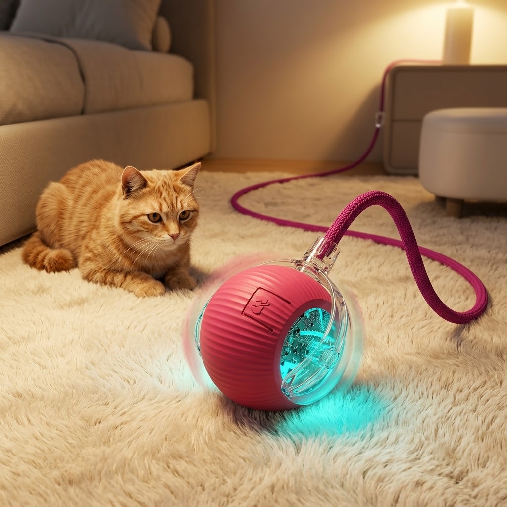 Pelota Interactiva Automática para Gatos y Perros — Velocidad Ajustable